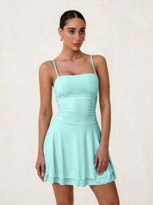 Zolique Einfarbiges gerafftes Trägerkleid, sexy Kleid, geeignet für den Sommer