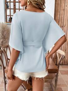 SHEIN LUNE Camisa de mujer de manga corta y unicolor, de moda para el verano