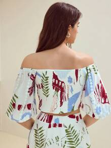 MOTF STUDIO 全身印花露肩衬衫 - 彩色 - 查看 2