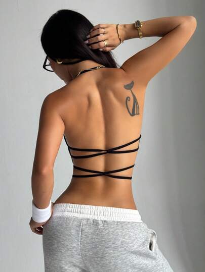 Slayform Trendig sexig enfärgad ryggfri grimma sport-bh