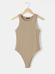SHEIN BASICS 3pcs/Set Casual Round Neck Sleeveless Solid Color Slim Knit Bodysuit For Women