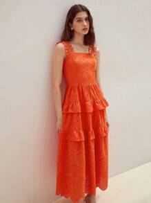 MOTF STUDIO EYELET EMBROIDERY TIERED LAYER MAXI DRESS - Orange - View 4