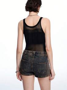 LYSMO Women's Solid Color Sheer Casual Camisole Knit Top