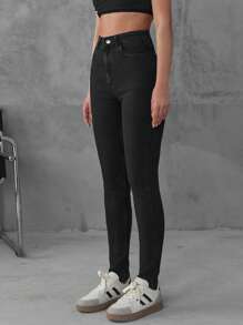 RueChic 反摺褲腳拉鏈門襟緊身牛仔褲