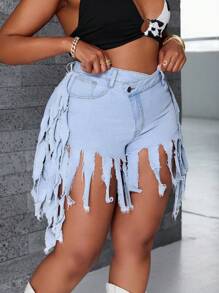 SHEIN SXY Pantaloni scurți la modă cu ciucuri de mărime Plus pentru vară