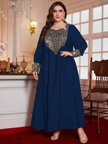 Al Najma 2 Pieces Plus Size Middle East Arab Women's Dubai Luxury High-End Elegant Lightweight Dress Set, Modest Kaftan