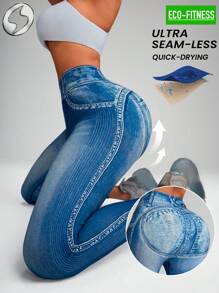 Innovista Leggings con efecto denim sin costuras, pantalón de gimnasio de control de abdomen, ropa deportiva que absorbe sudor y se ajusta elásticamente, tela transpirable de ajuste seco, Shapepelusas de entrenamiento, estiramiento a tope, de iones y comfortable, alta altura, teñido anudado, ombré, línea 3D, estampado de fitness impreso, azul, levantamiento de pesas y pesa, pesa física, entrenamiento de fuerza, fitness, yoga, ejercicio al aire libre, gimnasia, gimnasio, aerm, ejercicios de yoga y yoga para exteriores, equipo de gimnasia y entrenamiento físico, para principiantes, práctica de muñequera y fitness