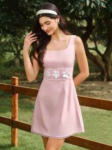 Vintamour Retro Elegant Women's Floral Print Sleeveless Midi Dress, A-Line Mini Dress, Spring & Summer Wedding Guest Dress Women Summer Dresses For Women