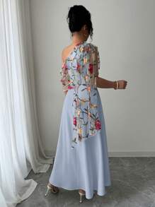Elenzga Đầm Maxi Ren Thêu Cổ Bất Đối Xứng Phong Cách Pháp Thanh Lịch Cho Nữ, Xuân/Hè - Nhiều màu - Xem 2