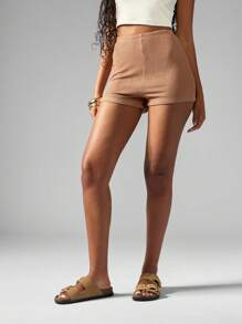 MISSGUIDED High Waist Textured Cycling Shorts Athletic Compression Waffle Knit Hot Pants Body Shaping Summer Workout Loungewear Beach Exercise Activewear