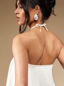 MISSGUIDED Elegant Halter Neckline A-Line Wedding Resort Flowy Occasion Bridesmaid Reception Bridal Draped Evening Gathering Garment