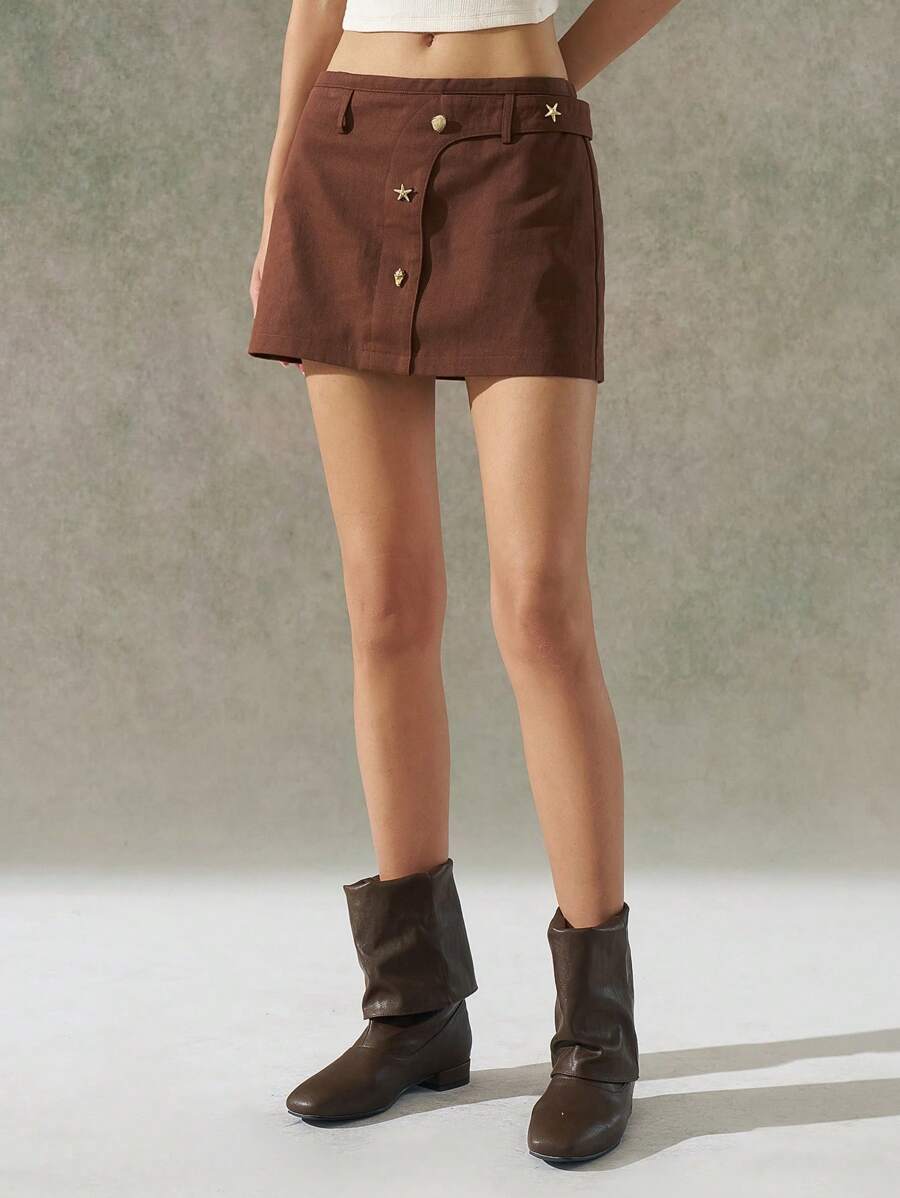 LYSMO 女士棕色海星金属装饰短裤 - 2025 春夏新品 - 棕色 - 查看 1