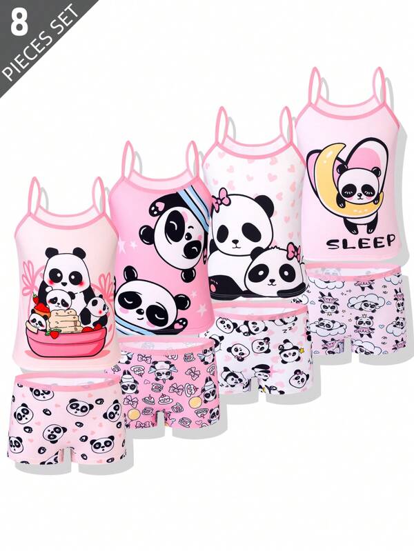 SHEIN 4 Stücke/Set für Kleinkinder, Mädchen, Unterhemd mit Einhorn-Karussell und Slip aus weicher Baumwolle, elastischer Bund