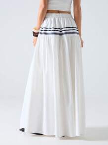LYSMO Women's Striped Elastic Waist Pleated Skirt, Casual - White - View 2