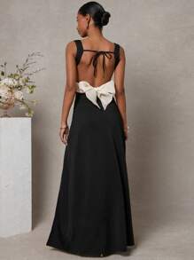 L'Amorae Elegantes Maxikleid mit offenem Rücken und Kontrastschleife für Hochzeitsgäste