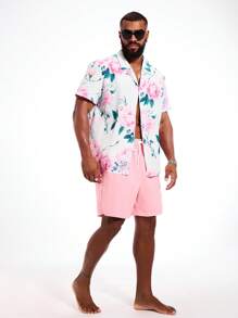 Manfinity VDAYZ 大码男士沙滩装短袖衬衫和短裤，夏季时尚