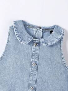 Girls Cute Denim Ruffle Hem Denim Dress, Baby/Toddler - Light Wash - View 3
