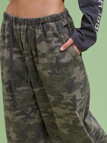 COUREZ Pantalones holgados tipo globo de camuflaje unisex para hombres y mujeres, estilo vintage Y2K 100% algodón