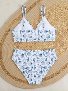 SHEIN Teen Girl Shell Print Ring Decor Spaghetti Strap Bikini Set Young Girls Sets Bathing Suits For Teens Sets Swim Suits For Women Summer Bathing Suits 1pc For Teens Swim Suits For Teens 2 Pieces Set - Multicolor - View 2