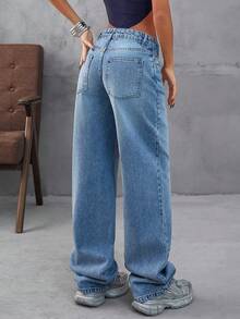 EURMUSE 宽松低腰直筒牛仔裤 - 淺色水洗藍 - 查看 4