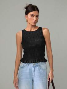 SHEIN Tall 女士休闲纯色吊带背心 - 黑色 - 查看 6