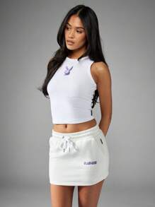 Missguided x Playboy Verspielter, athletischer Mini-Rock mit Kordelzug-Taille, elastischer Komfort, Jogger-Stil, Streetwear, Active Loungewear, Athleisure, Sommer, Frühling, Sportlich