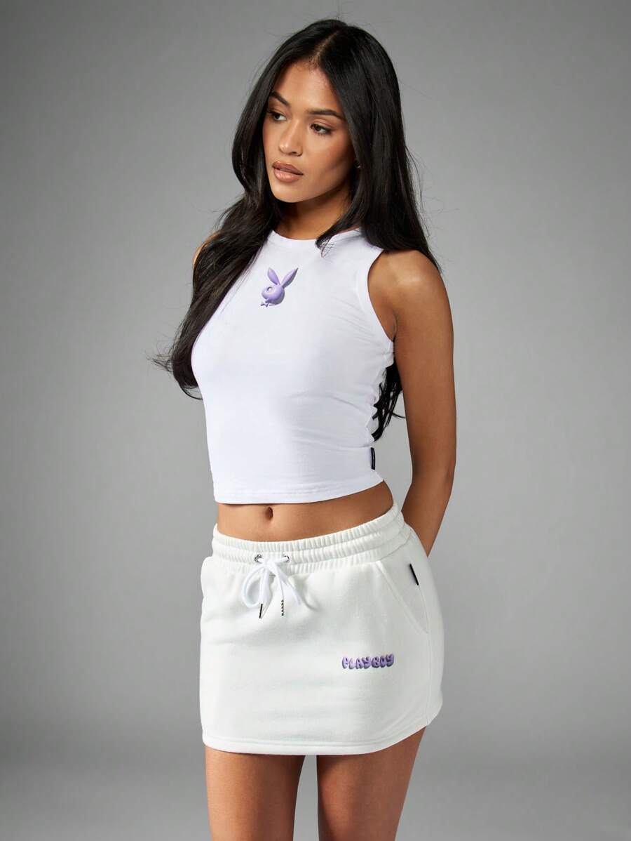 Missguided x Playboy Verspielter, athletischer Mini-Rock mit Kordelzug-Taille, elastischer Komfort, Jogger-Stil, Streetwear, Active Loungewear, Athleisure, Sommer, Frühling, Sportlich
