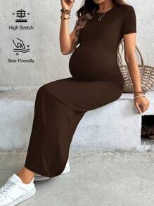 SHEIN 孕妇休闲纯色修身长裙