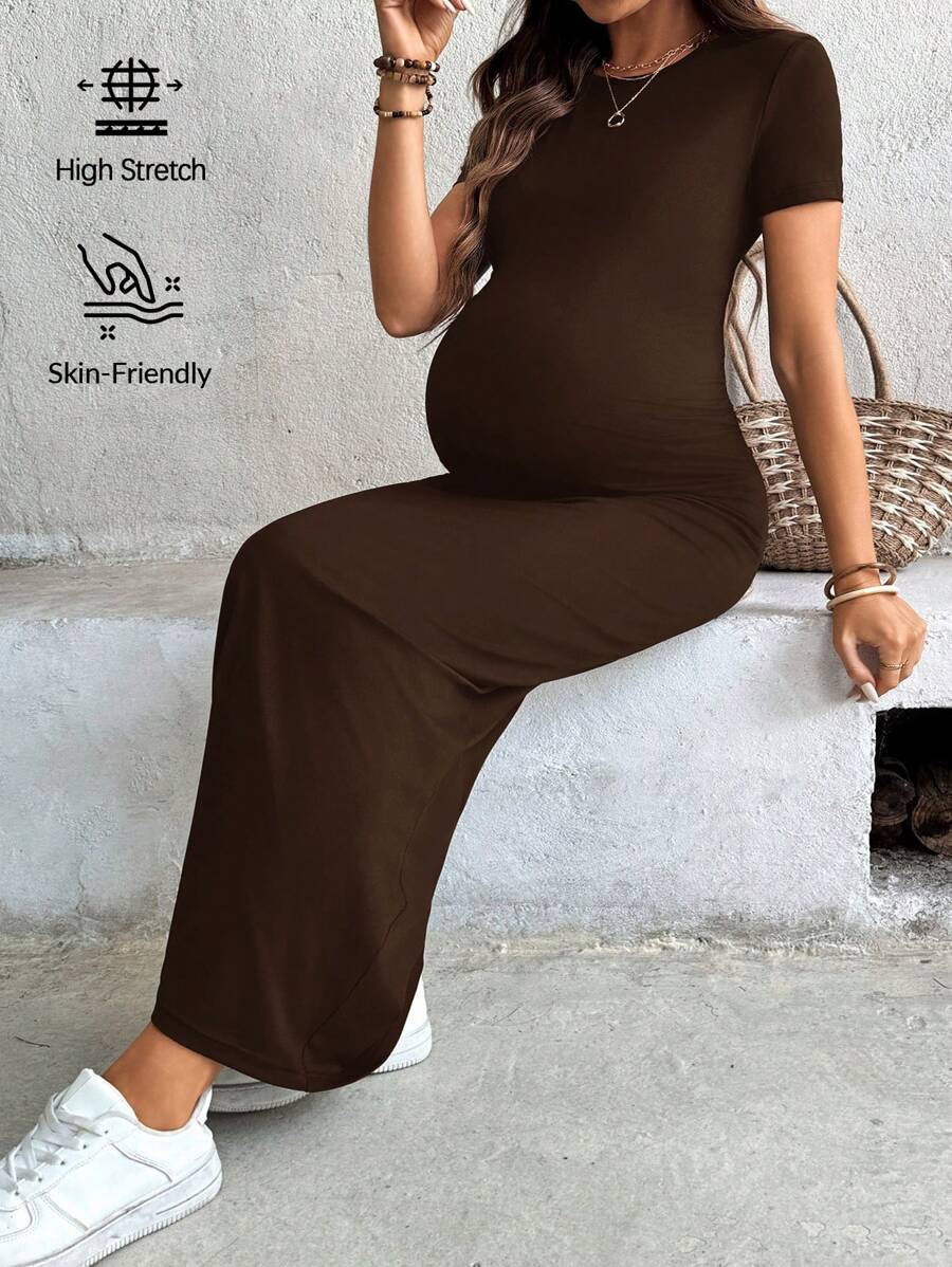 SHEIN 孕妇休闲纯色修身长裙