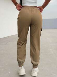 VaVaBold Pantalones cargo casuales de mujer de unicolor con bolsillos y cordón