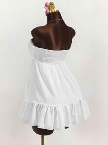 Amplova Summer Outfits For Women Vacation Outfits White Dresses Strapless Twist Knot Floral Lace Patchwork Tiered Ruffle Trim Hem Sun Dress White Dresses For Women - White - View 5