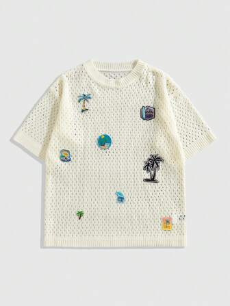 Street Life T-shirt tricoté ample pour hommes, Top tricoté à manches courtes