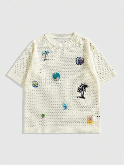 Street Life Men's Loose Knit T-Shirt, Short Sleeve Knitted Top, Vacation