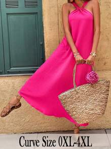 SHEIN VCAY Vestido holgado sin mangas de línea A en color fucsia, adecuado para vacaciones de verano, atuendo de fiesta en la piscina. Ropa de mujer de estilo bohemio chic, apropiada para brunch, viajes en avión, vacaciones en la playa, escapadas urbanas, vacaciones de verano europeas e insulares, luna de miel, vestido rosa o rosa intenso - Rosa Fucsia - Ver 6