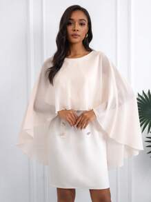 SHEIN Unity 透明雪纺层叠亮片紧身夹克连衣裙，带拉链，优雅商务办公室女士连衣裙