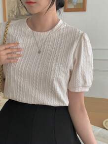 DAZY Women Summer Round Neck Elegant Commute Versatile Loose Top Casual Short Sleeve T-Shirt