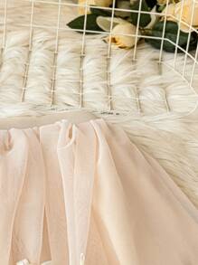 SHEIN LUNE Váy lưới thắt nơ lãng mạn thanh lịch cỡ lớn cho nữ, mùa xuân/hè - Màu be - Xem 3