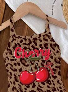 SHEIN Baby Girl Leopard Print And Cherry Pattern Jumpsuit Romper Style Hit  Summer Tops - Multicolor - View 7