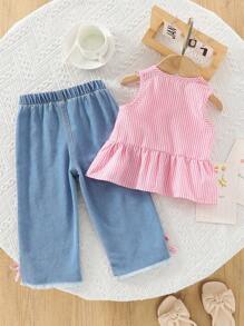 Baby Girls' Woven Striped Sleeveless Top And Fashion Pants Set, Summer