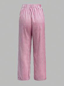 EMERY ROSE Casual Striped Print Elastic Waist Straight Leg Pants, Everyday Wear Fall Cloth For Women - Hot Pink - View 2