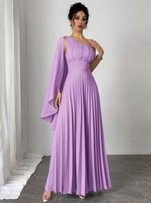 Firerie Nuevo vestido azul claro plisado sin mangas versátil para mujer, conjunto de vestidos de vacaciones, vestido de verano - Lila Púrpura - Ver 2