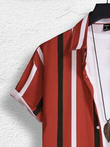 Manfinity Homme Short Sleeve Shirt, Fashionable For Summer Style Shirts For Men Cool Shirts For Men Men Fashion Shirts Nice Shirts For Men Men Streetwear Shirts, Plus Size Men Red And Black Dinner Shirt - Multicolor - View 4