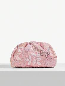 SHECARRY Women's Fashion Sequin Plant Pattern Casual Clutch Purse - Pink - View 2