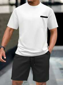 Manfinity Homme Men's Summer Casual Simple T-Shirt And Shorts Set Men's T Shirts Casual Men's Two Pieces Casual - Multicolor - View 1