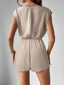 Firerie Khaki Turtleneck Sleeveless Short Jumpsuit For Women, Elegant Casual Romper For Commute, Khaki Shorts Jumpsuit, Summer Romper, Spring/Summer Outfit, Commute, Elegant, Teacher's Day, Work Attire,Graduation,Teacher Outfits For Women,Back To School - Khaki - View 2