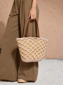 SHECARRY 网眼手提包，休闲简约风格，适合日常使用 - 白色 - 查看 3