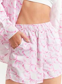 WESTFADE Sporty Nylon Cute Bow Print Mid Rise Elastic Waist A Line Shorts Summer Casual Cute Cowgirl Top - Pink - View 2