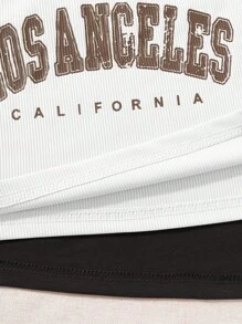 SHEIN Unity Top à bretelles graphique avec motif lettre et t-shirt graphique ourlet Top-bas pour femmes