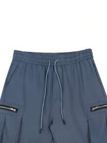 Manfinity Homme Men's Plain Drawstring Waist Zip Pocket Loose Shorts Casual - Blue - View 4