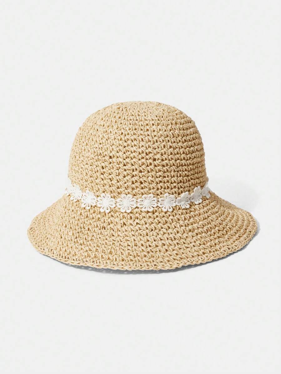 MOTF PREMIUM SUMMER RETRO LACE FLORAL STRAW SUN HAT - Beige - View 2